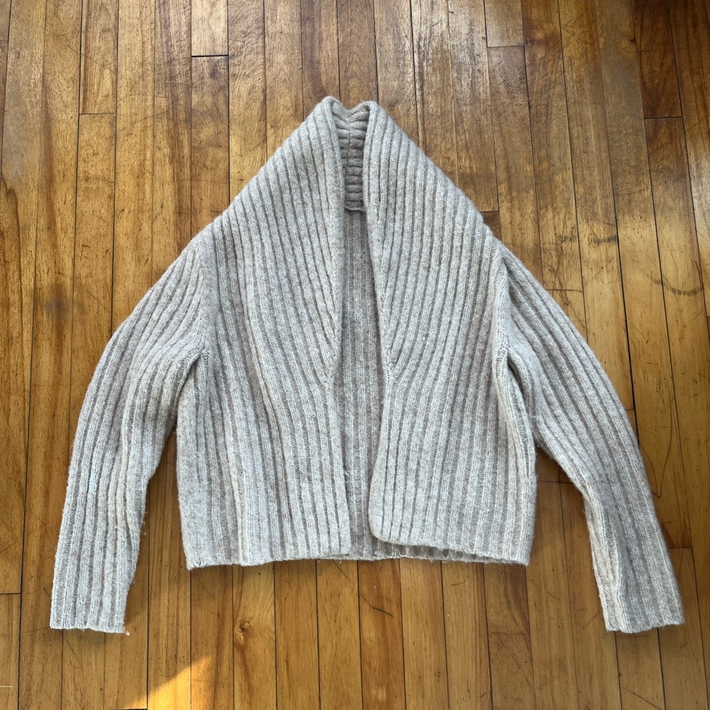 Cozy Cream Ribbed Alpaca Women's Shawl‎ Sweater Cardigan Medium